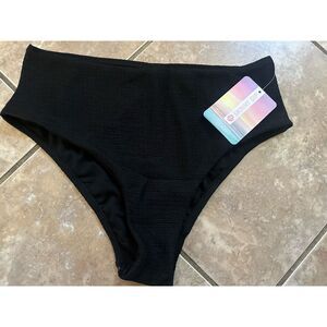 NWT Skinny Dip XS High Rise Bikini Bottom Medium Coverage Black Swimwear